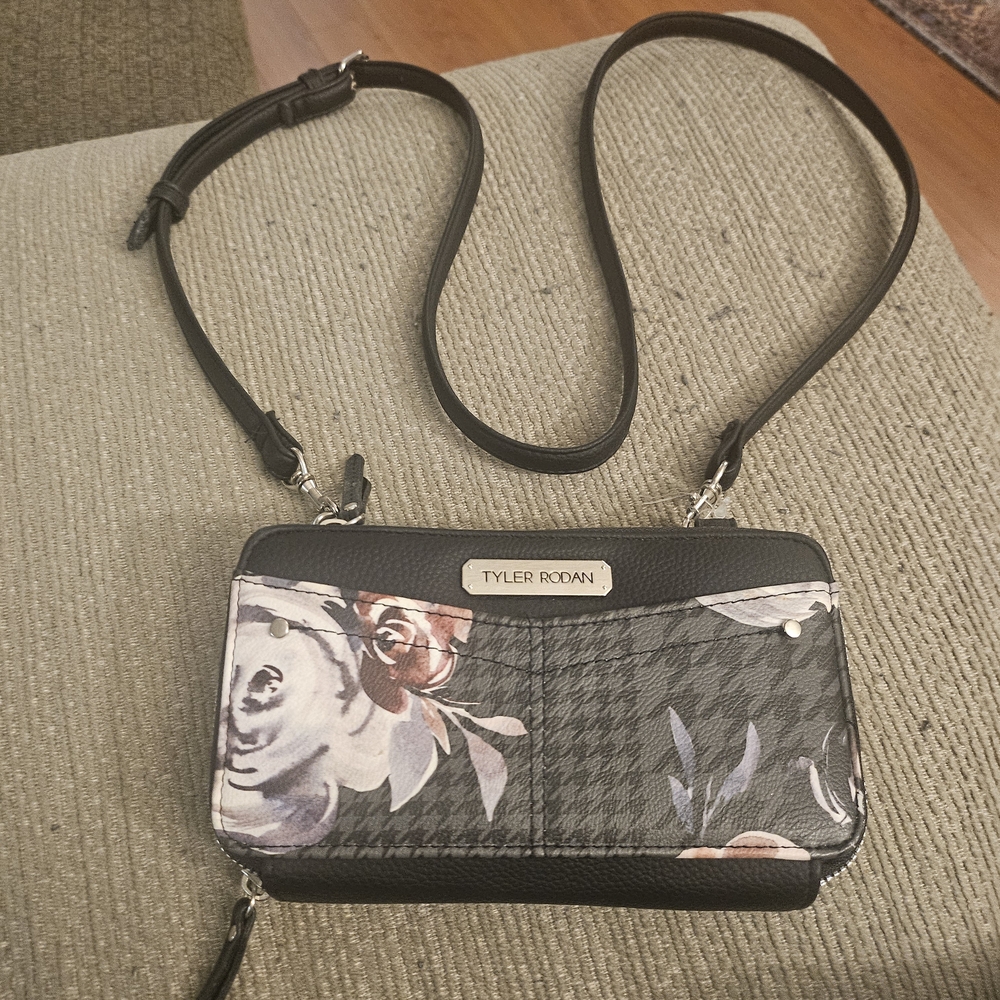 Tyler Rodan Black and Gray Floral Crossbody Bag